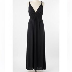 LES PETITES Paris 100% Silk Maxi Dress Black Grecian Goddess Silver Hardware S